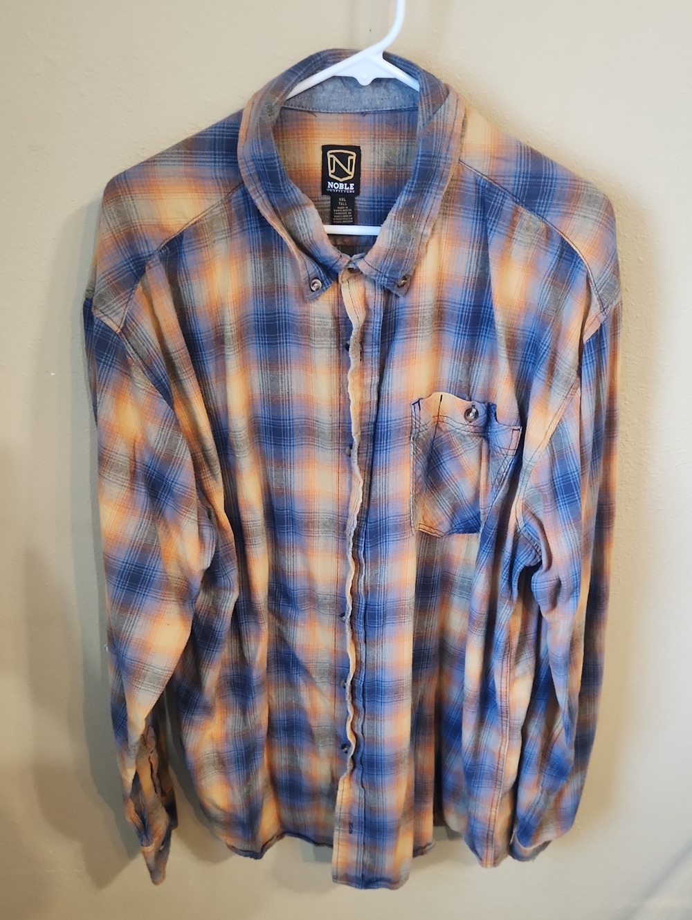 Noble Works Men's Blue and Orange Plaid Button-Down Shirt